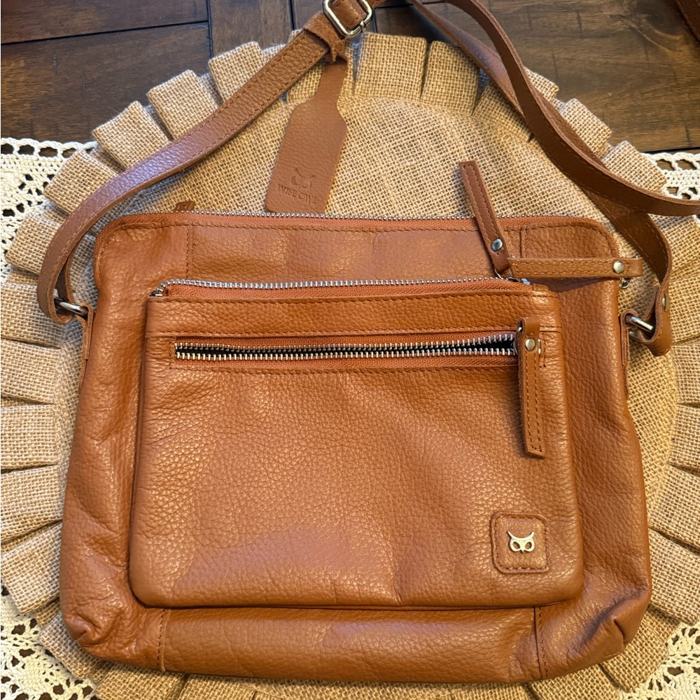 Wise Owl Brown Leather Crossbody Bag